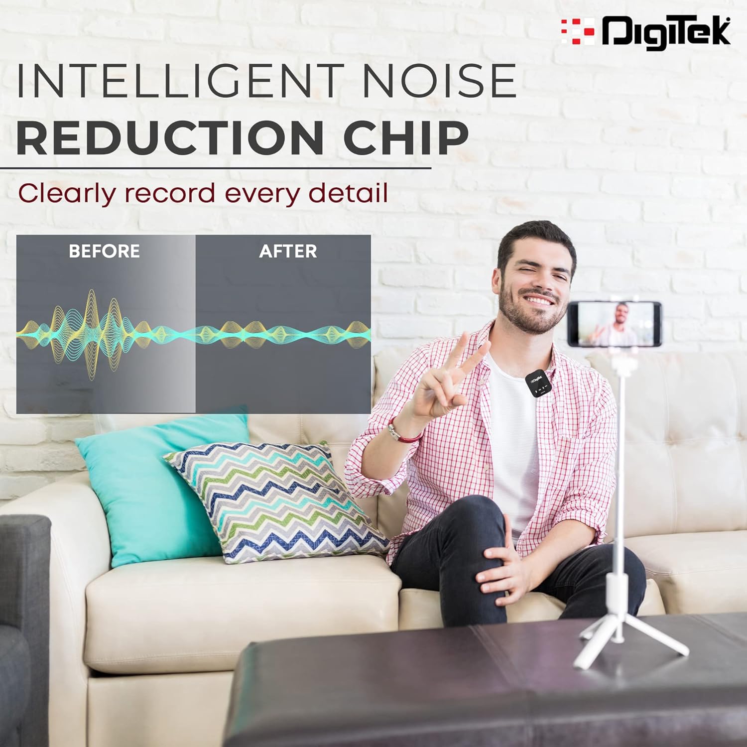 Digitek® (DWM 101 Wireless Microphone System with ANC Noise Reduction, 360° Sound Capture, 100M Range, Upto 12 Hrs Working Time, for DSLR Camera, Android & iOS Smartphones, Seamless Audio Recording Digitek® (DWM 101 Wireless Microphone System with ANC Noise Reduction, 360° Sound Capture, 100M Range, Upto 12 Hrs Working Time, for DSLR Camera, Android & iOS Smartphones, Seamless Audio Recording